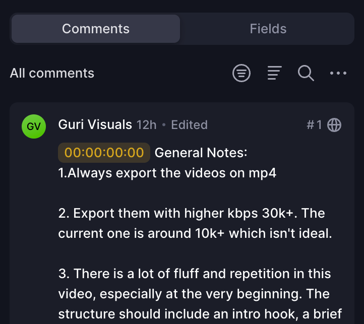 Frame.io review feedback