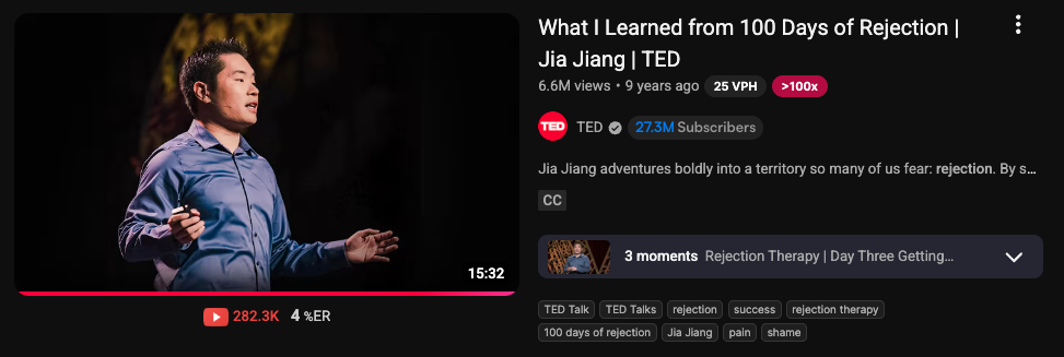 TED Talk title about 100 days of rejection